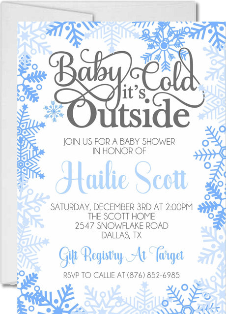 Boys Blue Winter Snowflake Baby Shower Invitations