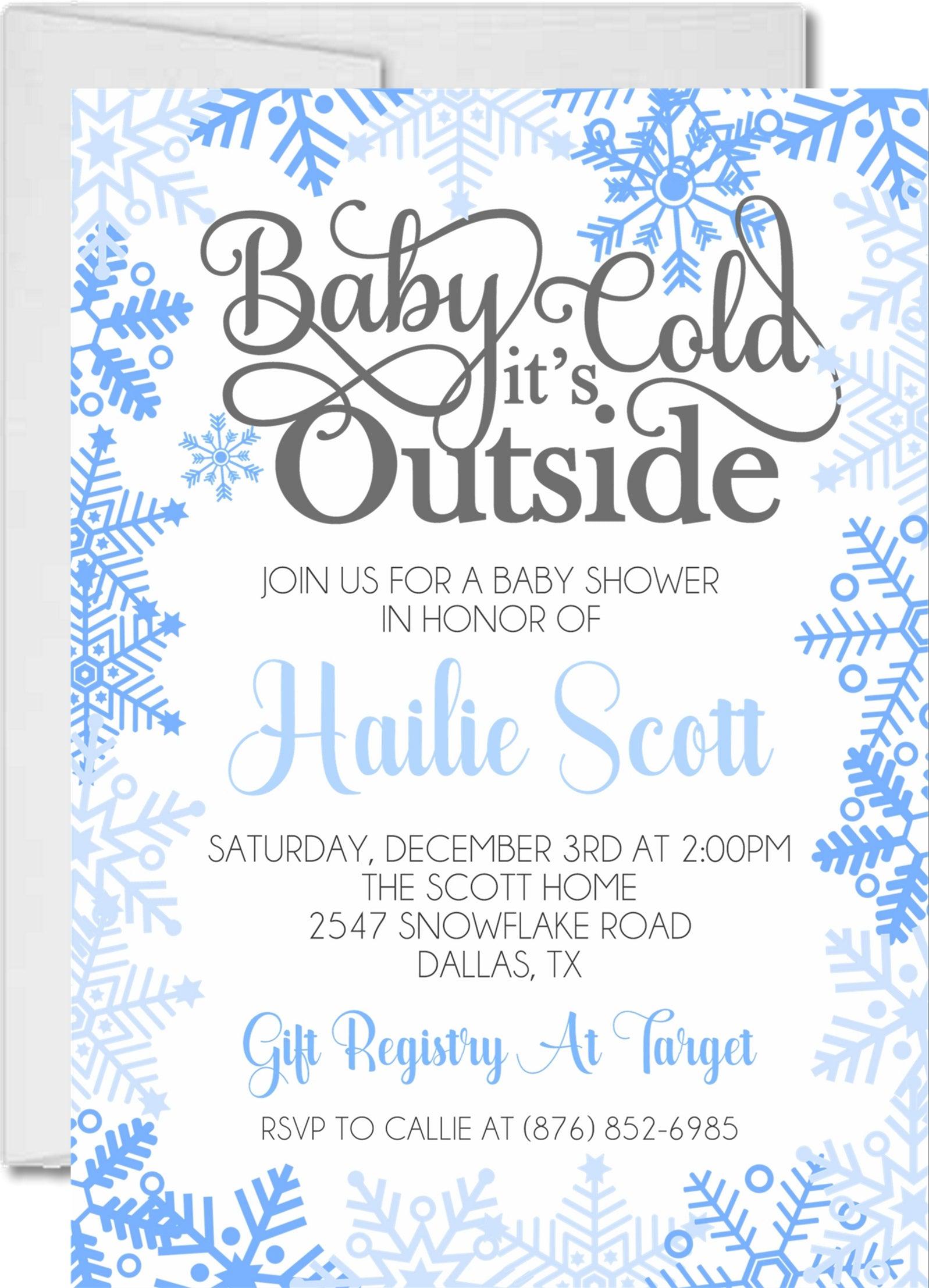 Boys Blue Winter Snowflake Baby Shower Invitations