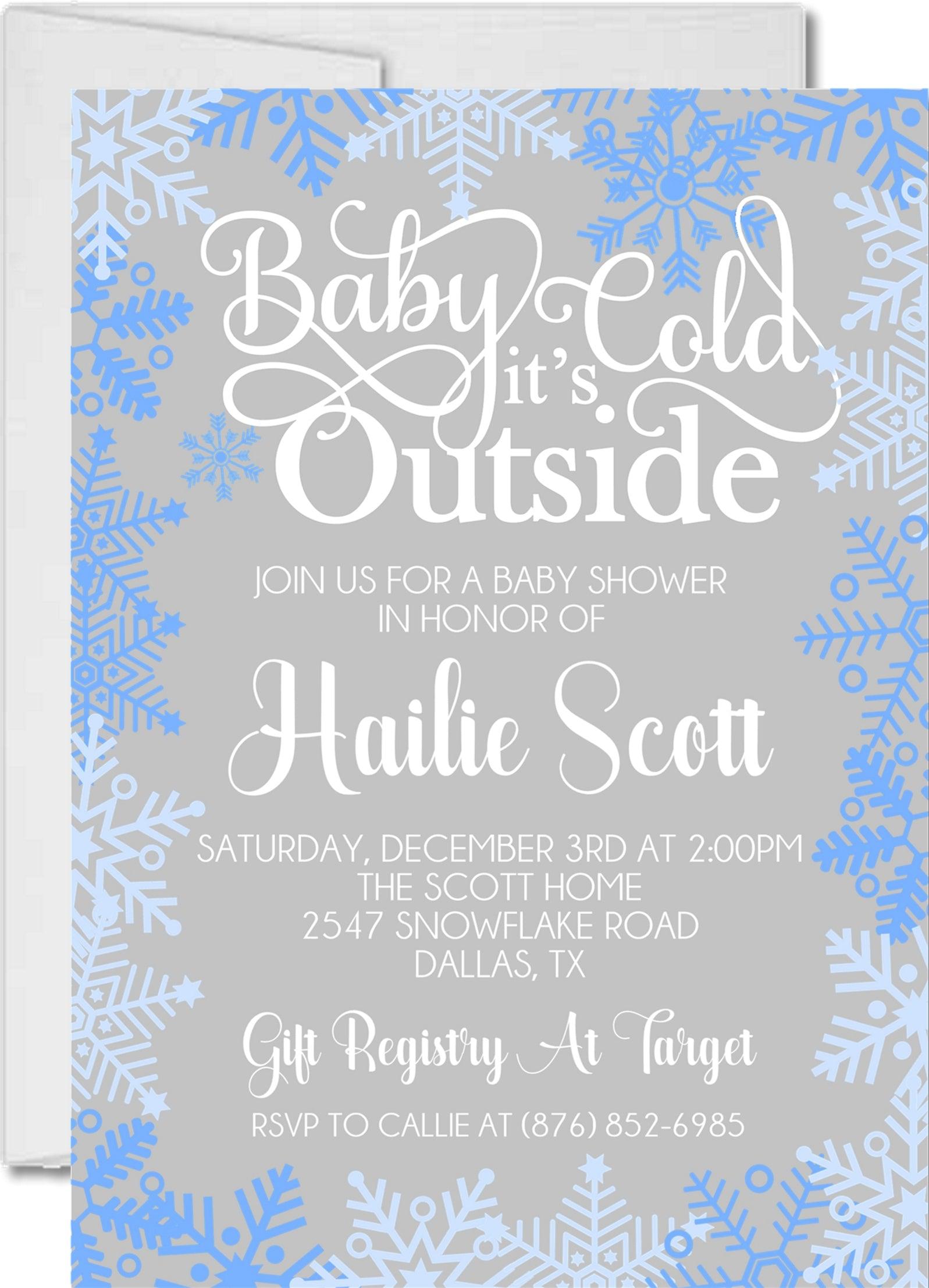 Boys Blue Winter Snowflake Baby Shower Invitations