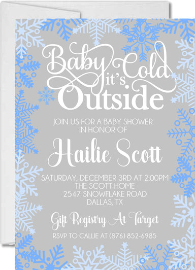 Boys Blue Winter Snowflake Baby Shower Invitations