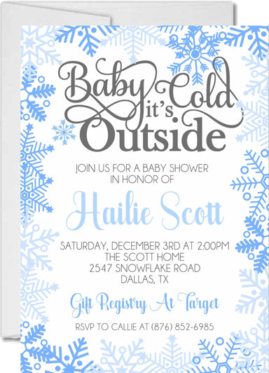 Boys Blue Winter Snowflake Baby Shower Invitations