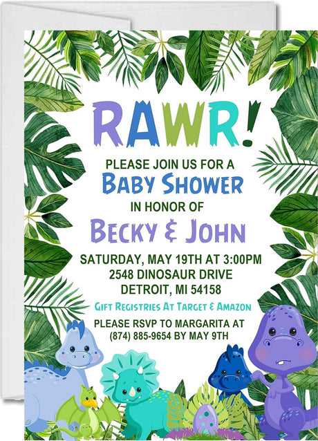Boys Dinosaur Baby Shower Invitations