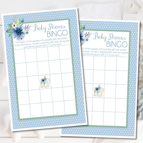 Boys Fall Pumpkin Baby Shower Bingo Cards