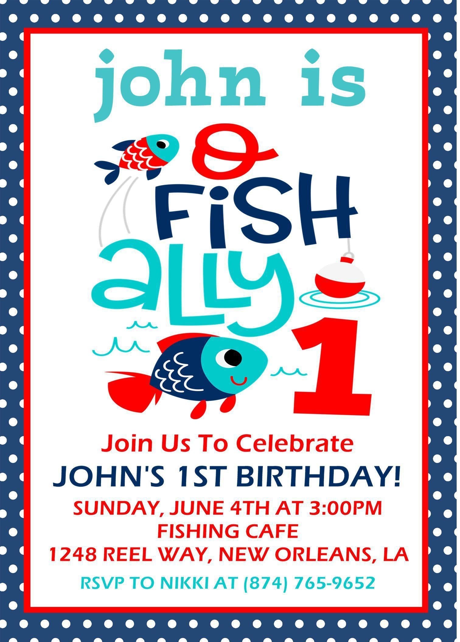 Boys Fishing 1st Birthday Party Invitations