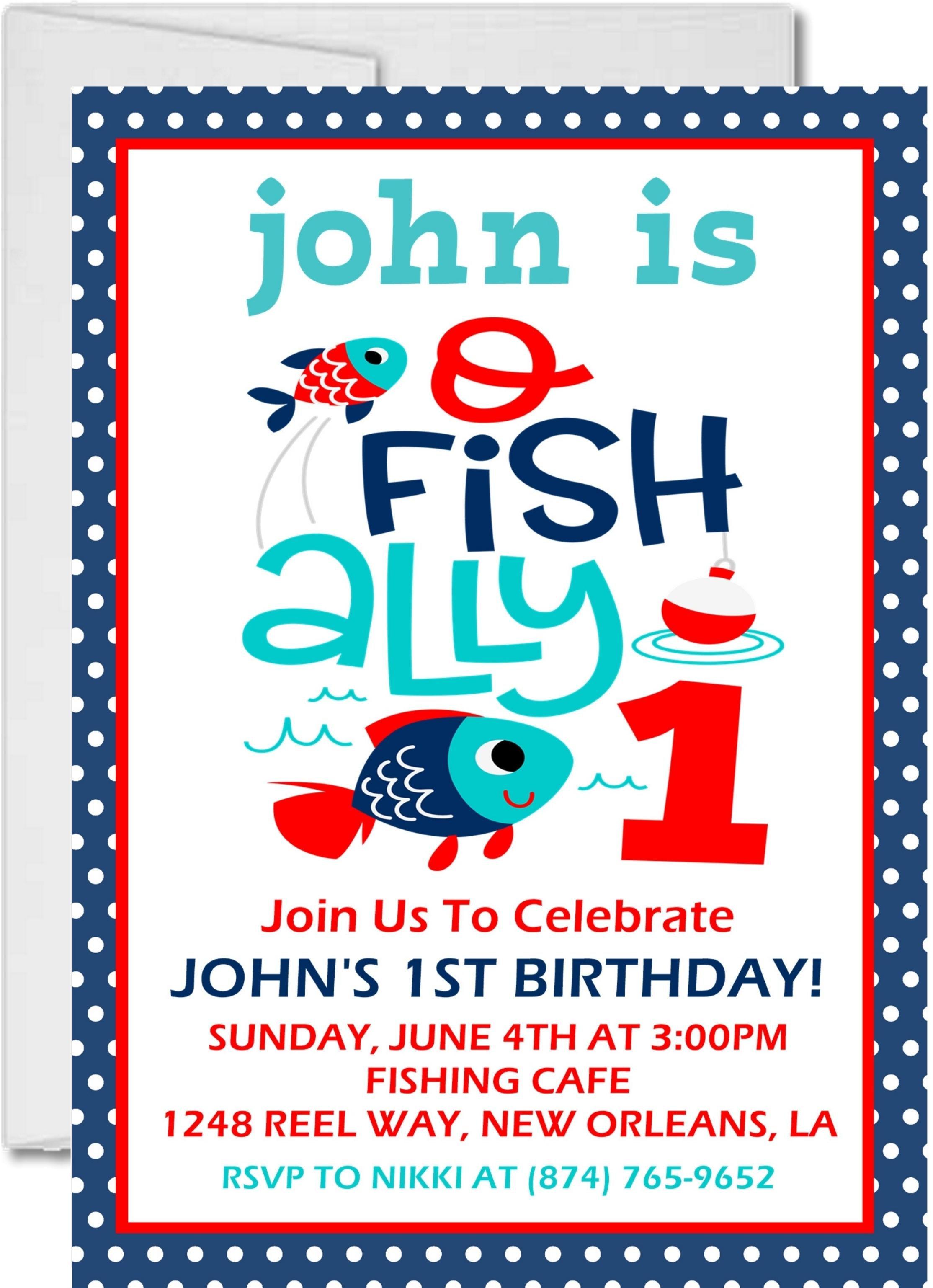 Boys Fishing 1st Birthday Party Invitations