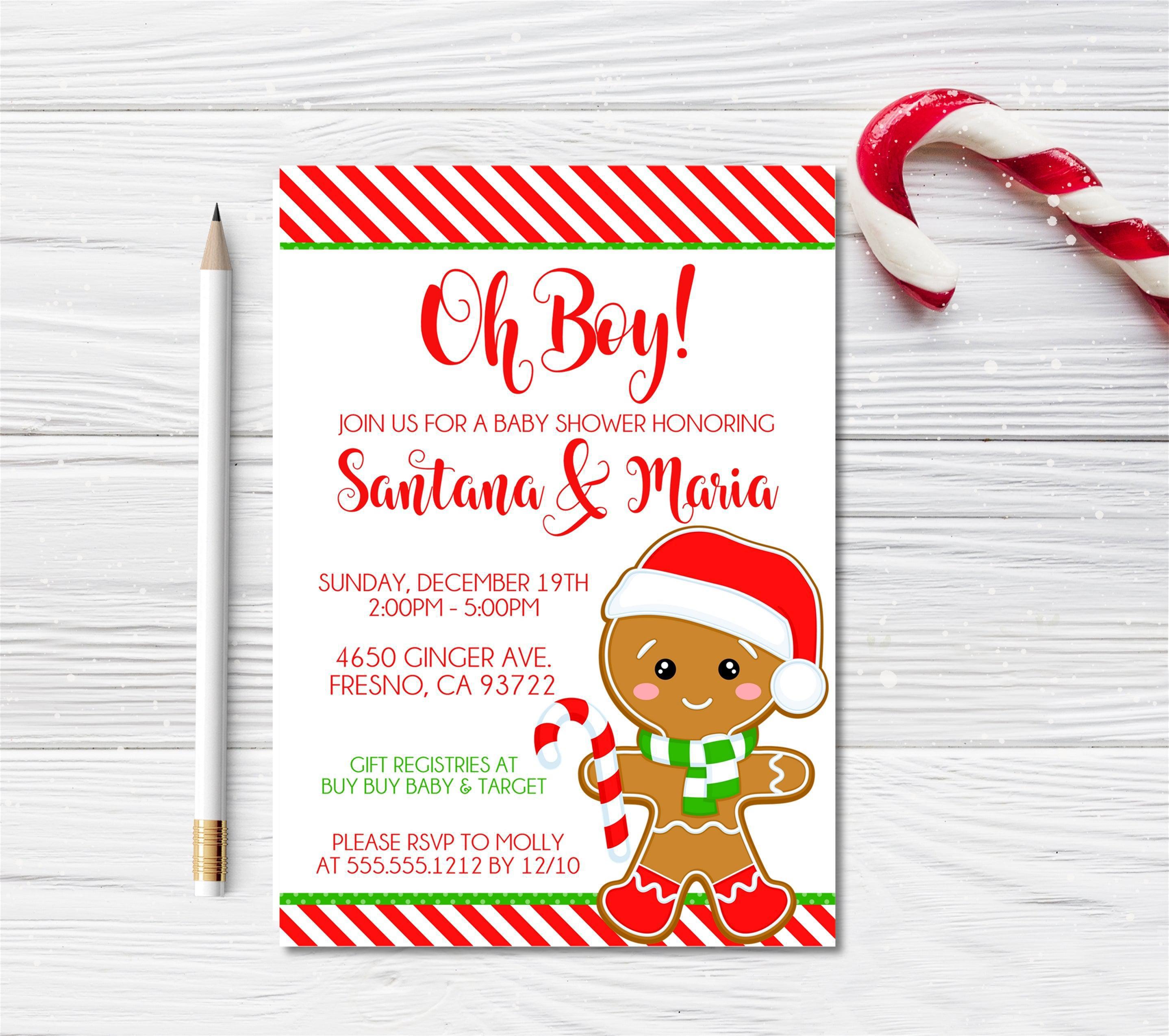 Boys Gingerbread Christmas Baby Shower Invitations