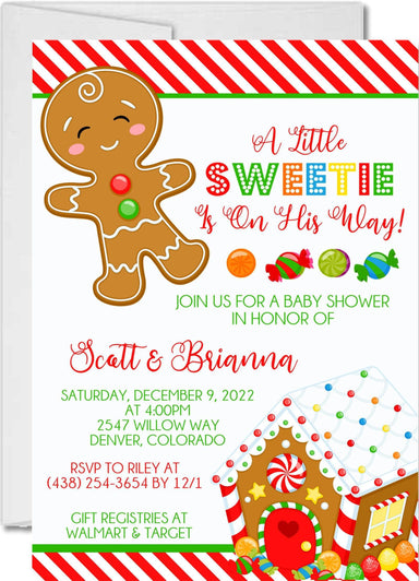 Boys Gingerbread Christmas Baby Shower Invitations