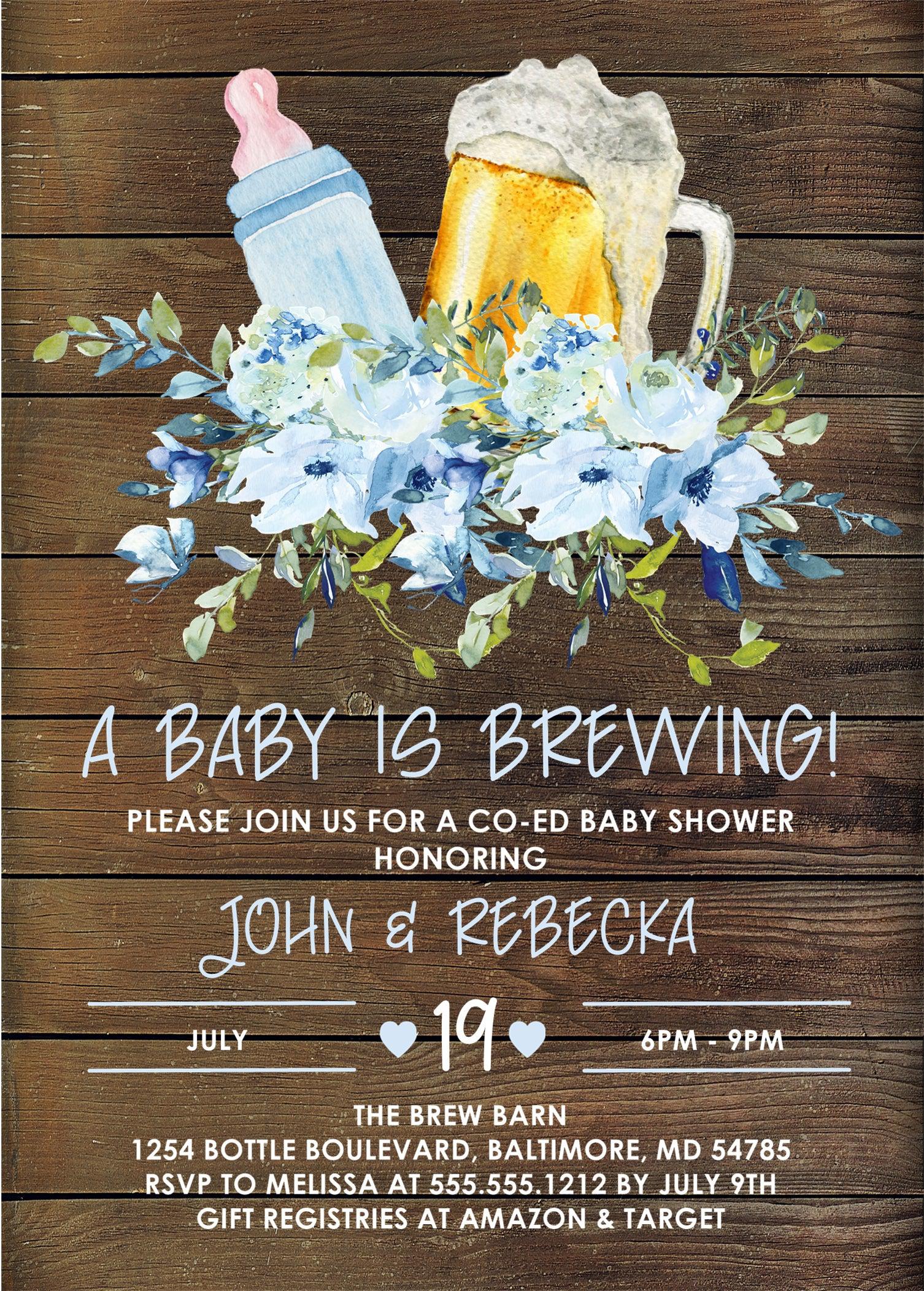 Boys Rustic Beer Baby Shower Invitations