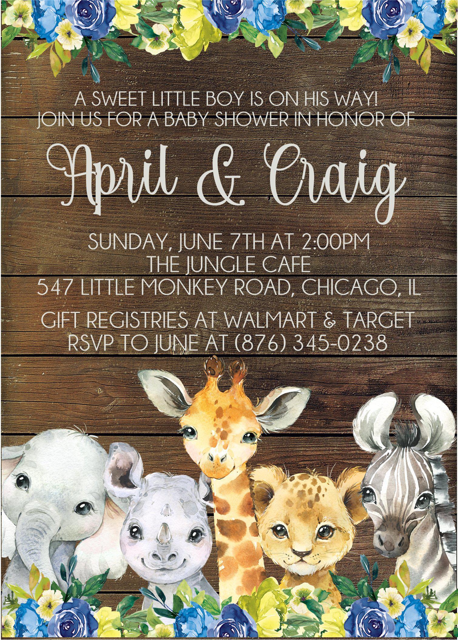 Boys Safari Animals Baby Shower Invitations