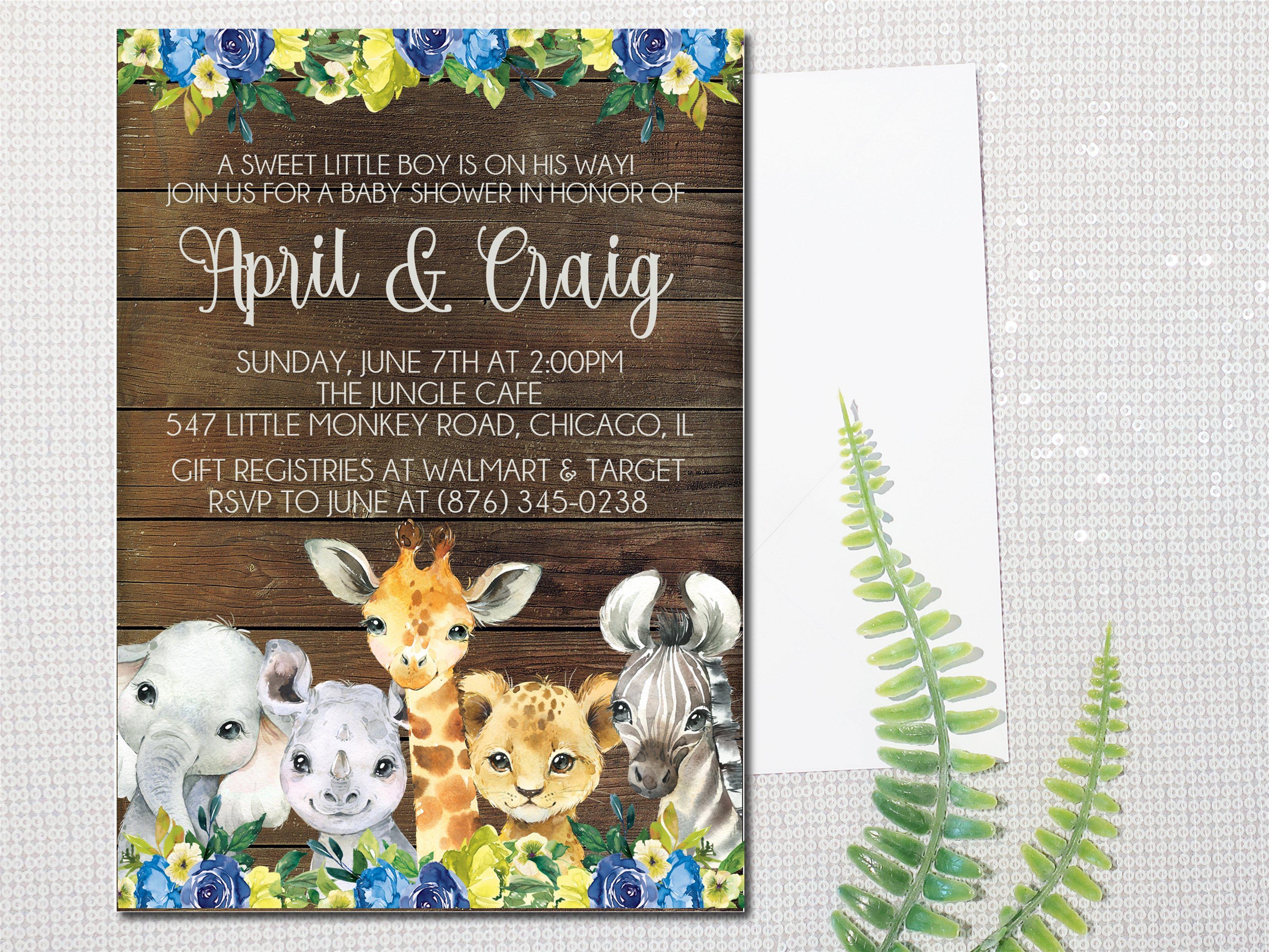 Boys Safari Animals Baby Shower Invitations