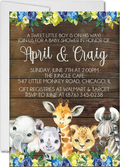 Boys Safari Animals Baby Shower Invitations