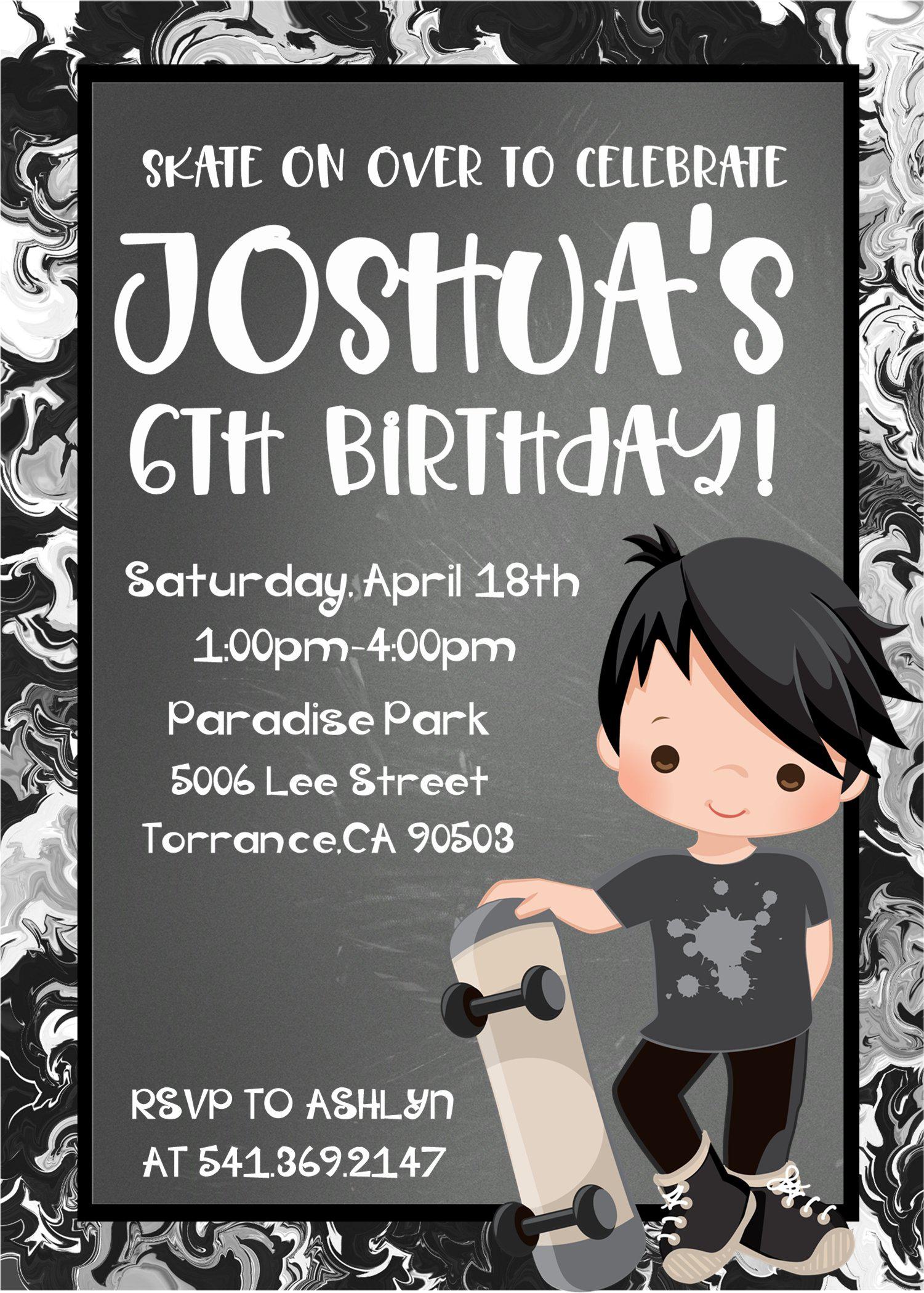 Boys Skateboard Birthday Party Invitations