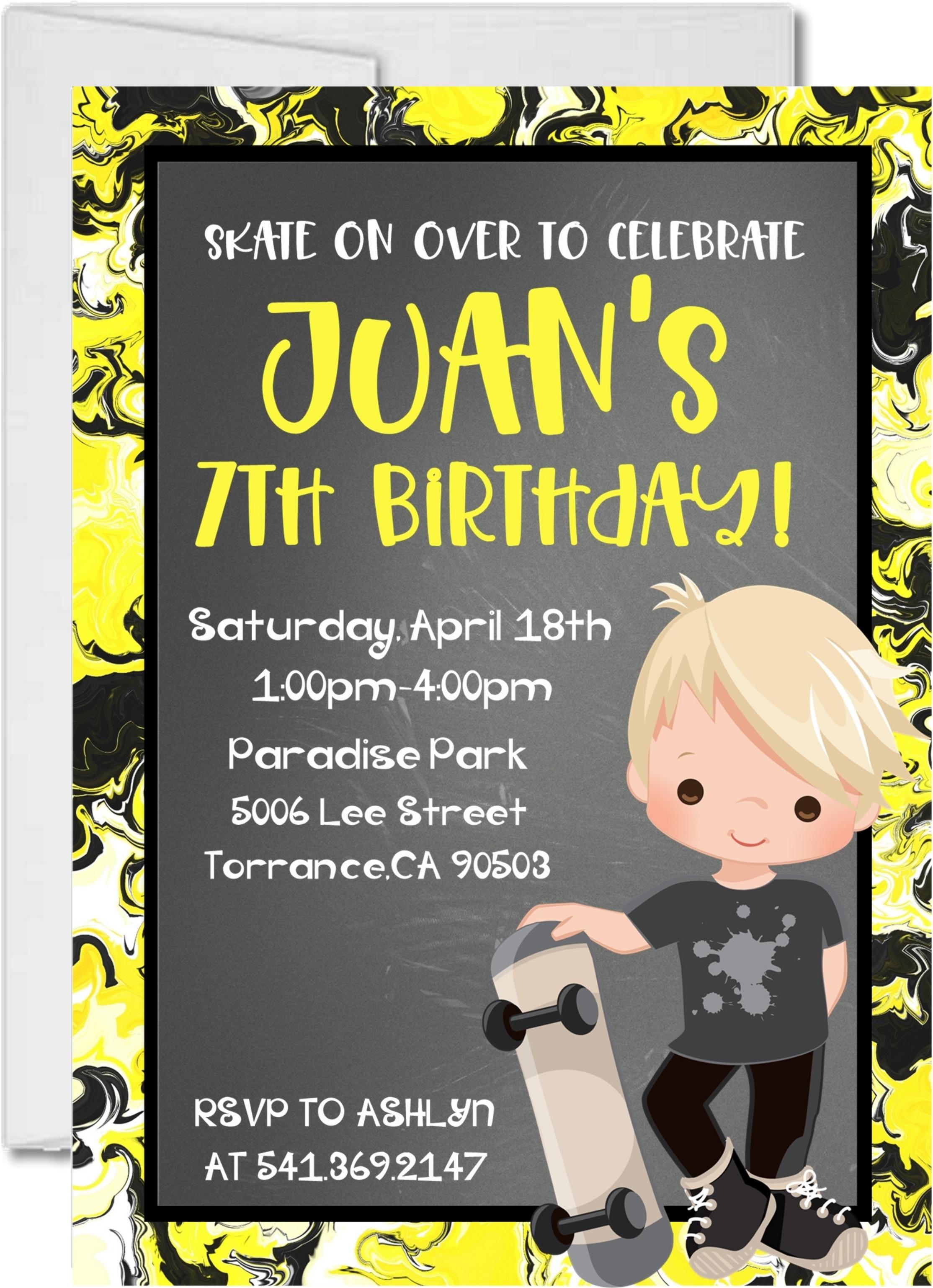 Boys Skateboard Birthday Party Invitations