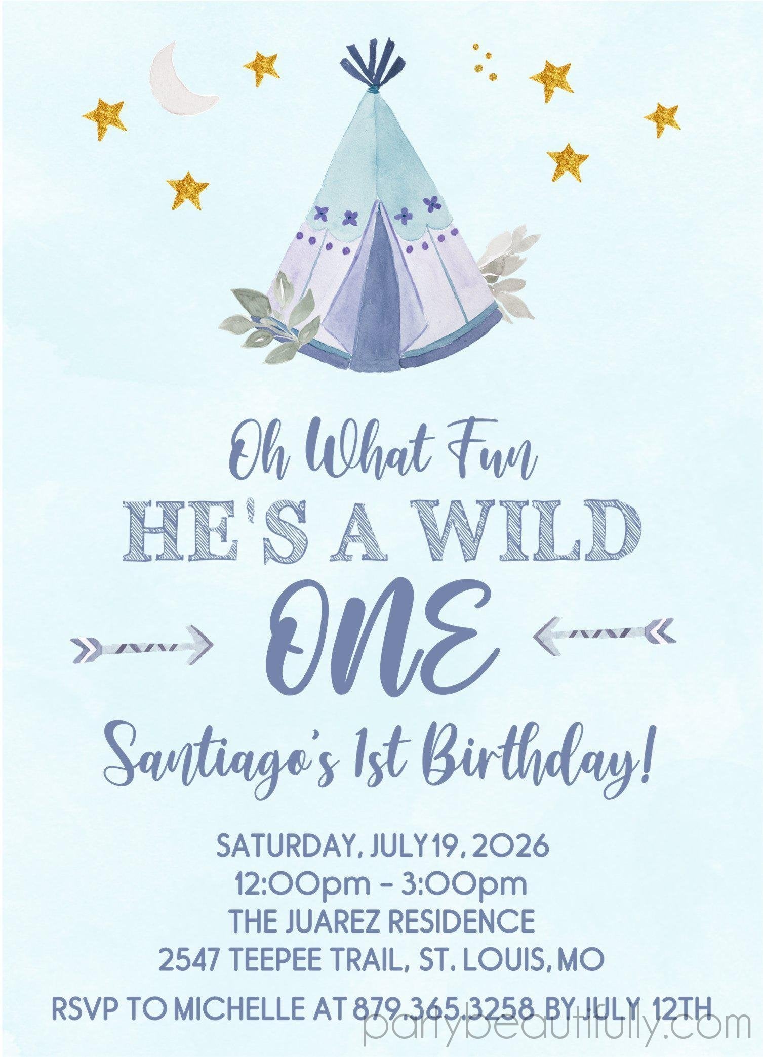 Boys Tribal 1st Birthday Party Invitations