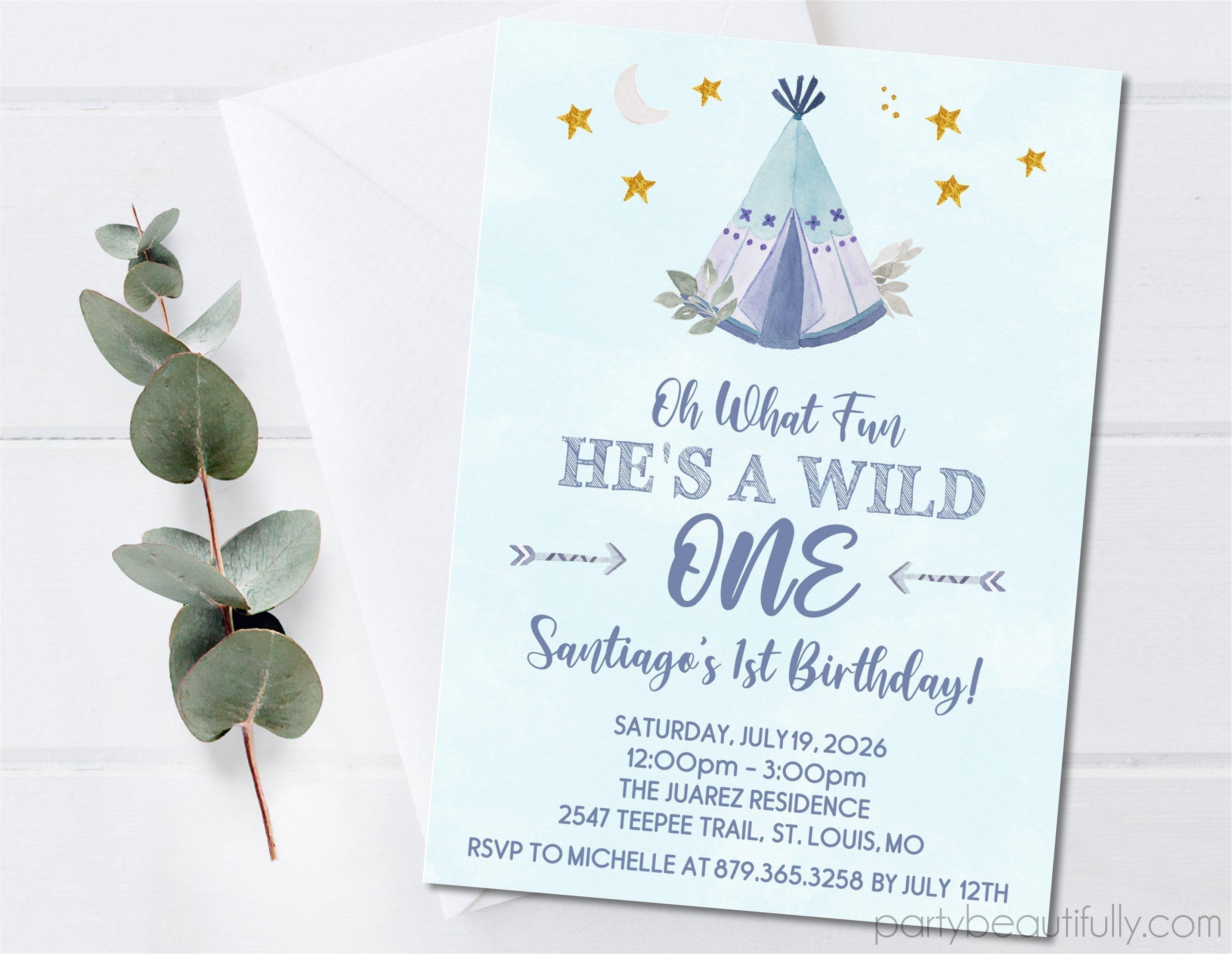 Boys Tribal 1st Birthday Party Invitations