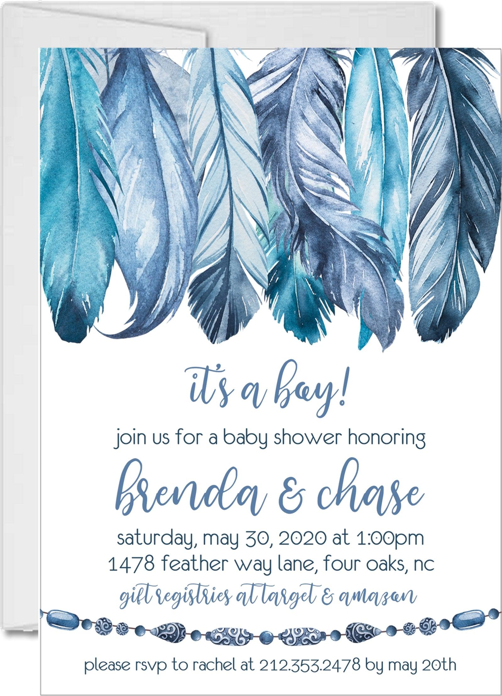 Boys Tribal Feather Baby Shower Invitations