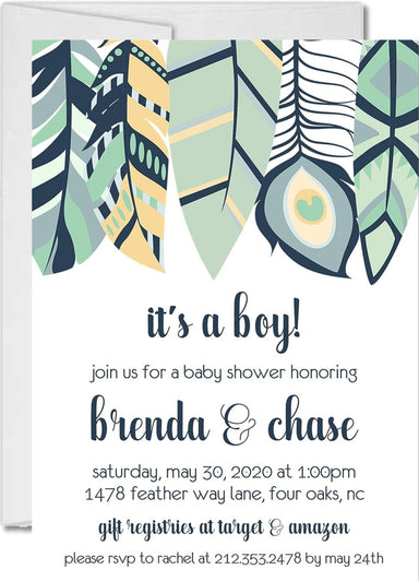 Boys Tribal Feather Baby Shower Invitations