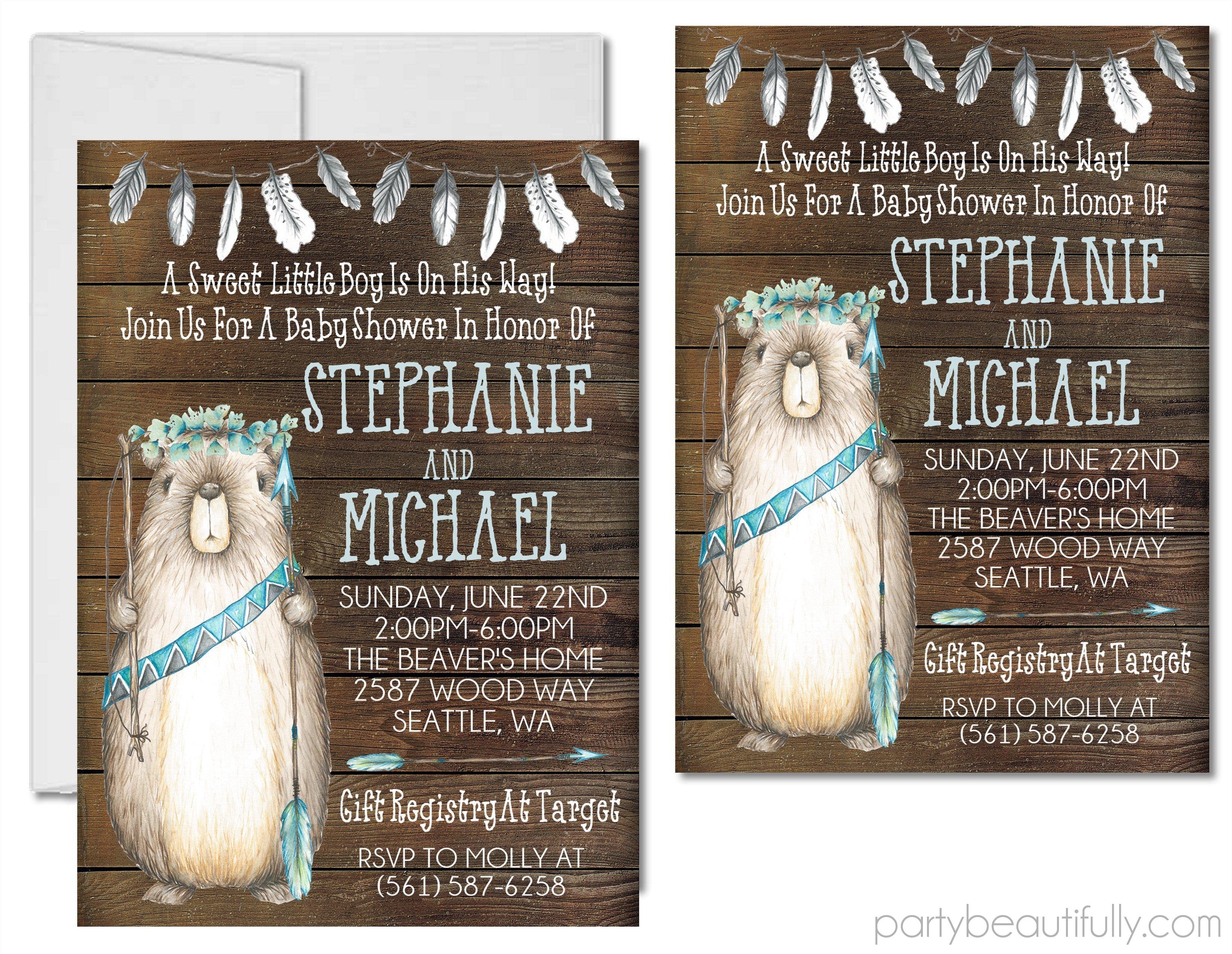 Boys Tribal Woodlands Boho Beaver Baby Shower Invitations