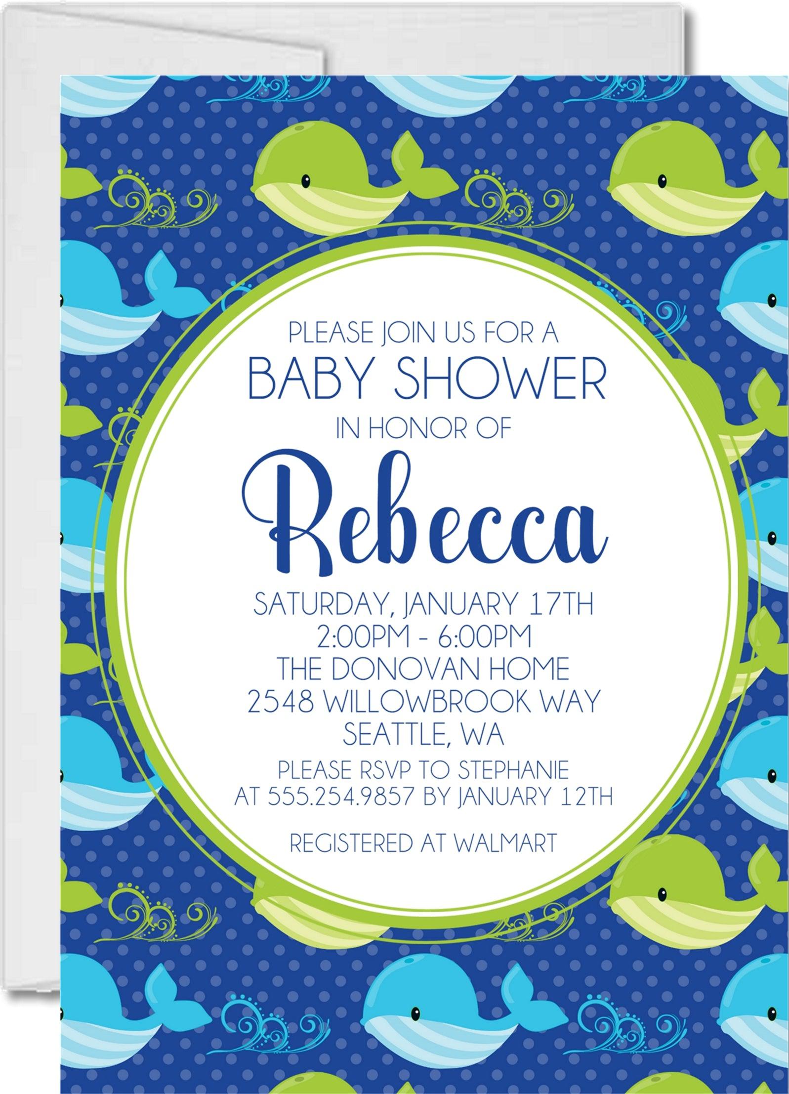 Boys Whale Baby Shower Invitations