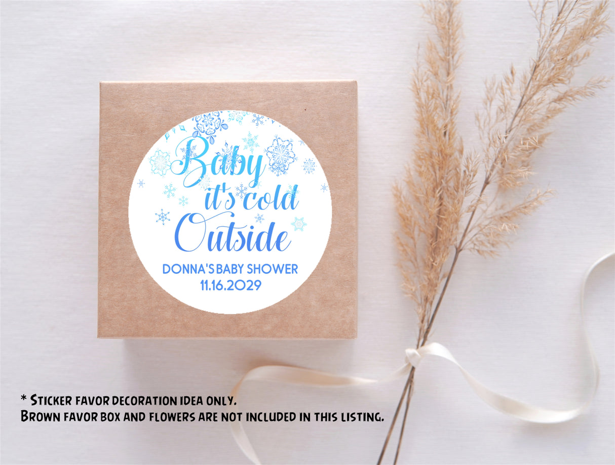 Boys Blue snowflake baby shower label