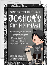 Boys black skateboard birthday invitations graffiti theme