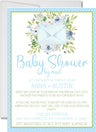 Boys blue baby shower by mail invitations watercolor botanical design