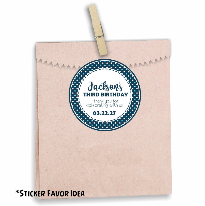 Boys blue birthday sticker with modern design