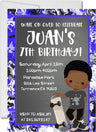 Boys blue black skateboard birthday invitations graffiti theme