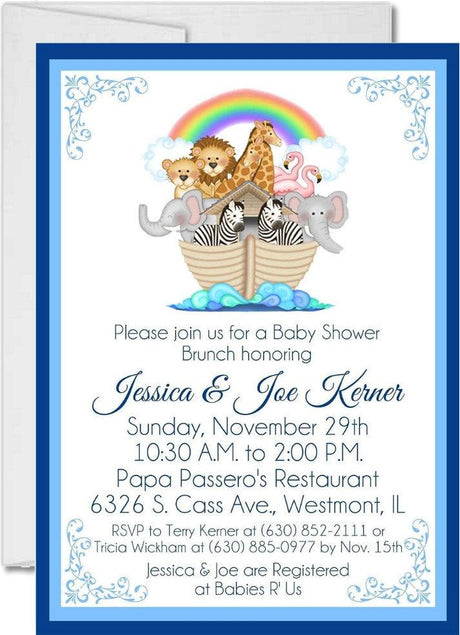 Boys blue noah's ark baby shower invitations