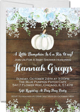 Boys blue rustic fall pumpkin baby shower invitation