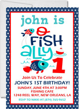 Boys fishing first birthday invitations