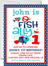 Boys fishing first birthday invitations