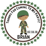 Boys military birthday party stickers