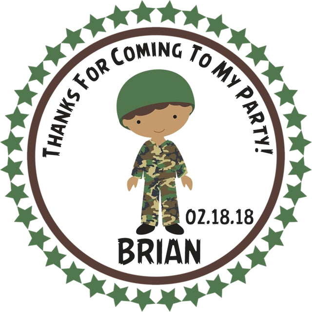 Boys military birthday party stickers