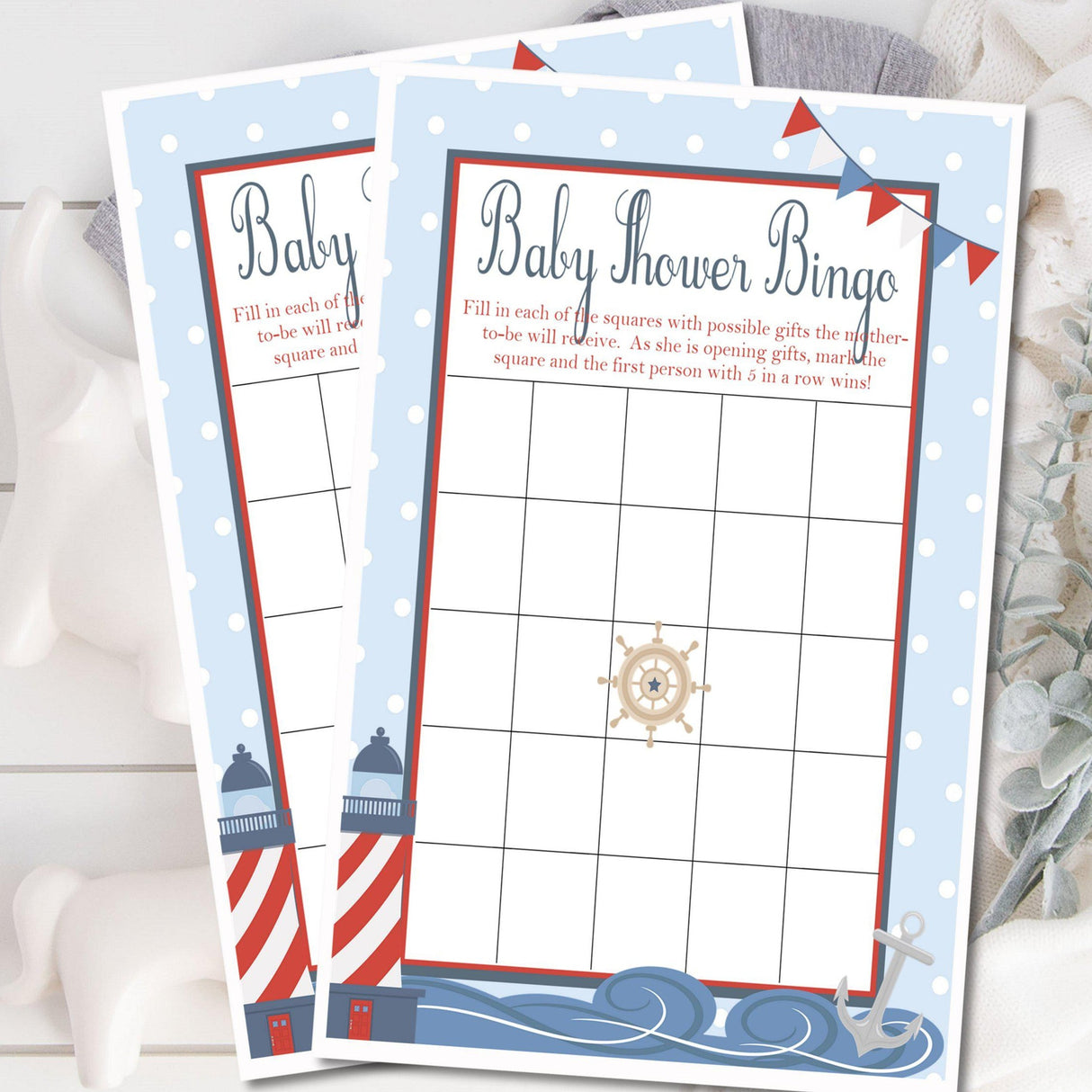 Boys nautical baby shower bingo printable game