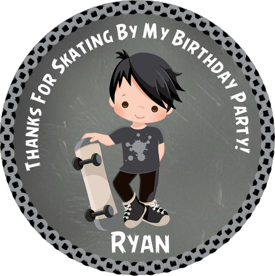 Boys skateboard birthday sticker labels