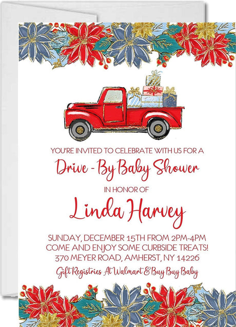 Boys winter drive by baby shower invitation