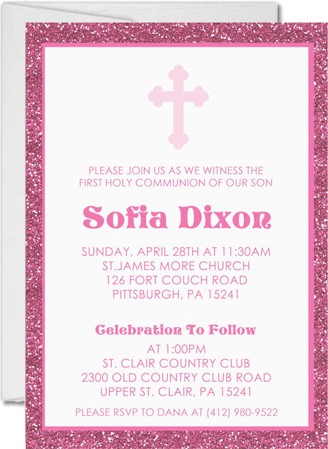 Bright Pink First Communion Invitations