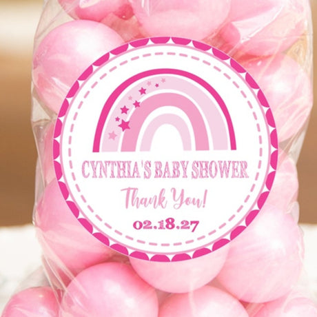 Bright pink rainbow baby shower sticker