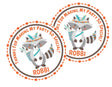 Brown and teal tribal raccoon birthday sticker
