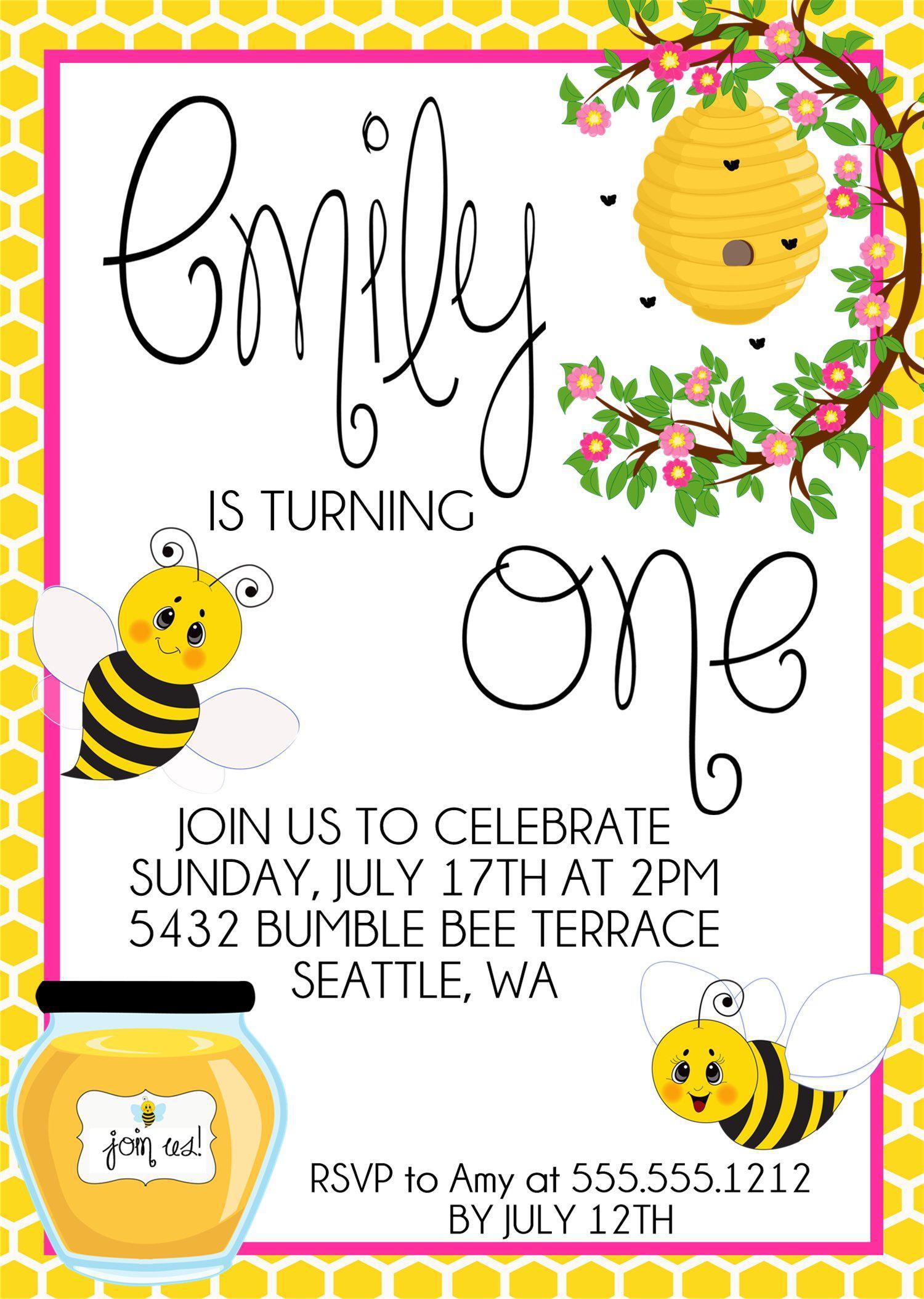 Bumble Bee 1st Birthday Party Invitations