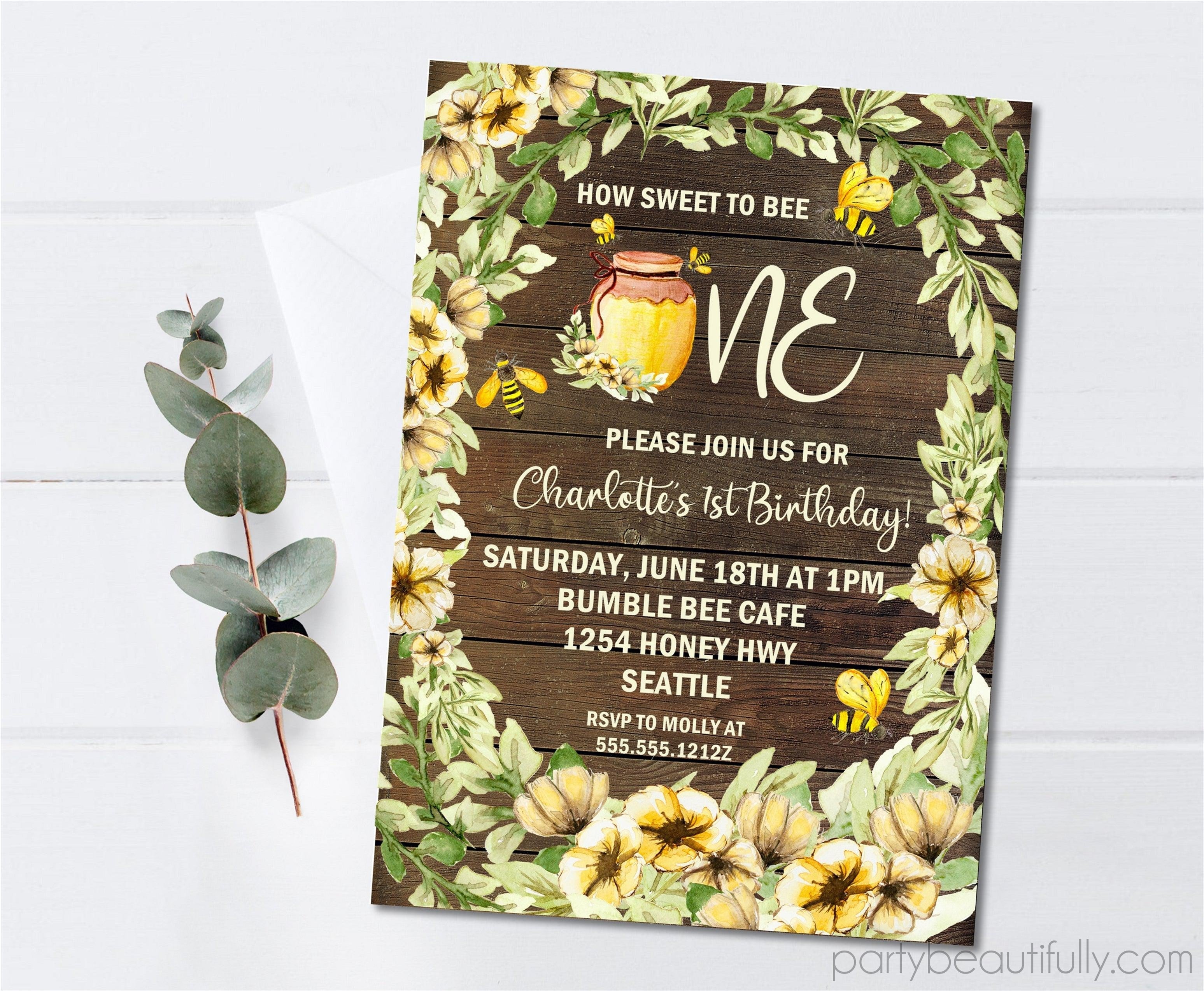 Bumble Bee 1st Birthday Party Invitations