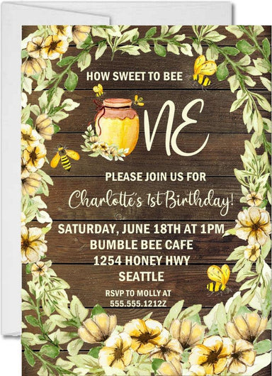 Bumble Bee 1st Birthday Party Invitations