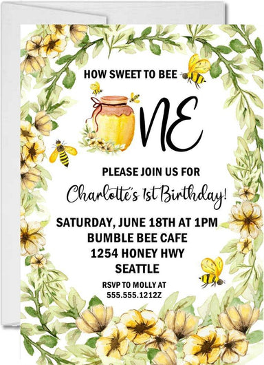 Bumble Bee 1st Birthday Party Invitations