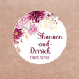 Burgundy and blush floral wedding sticker with personalized names