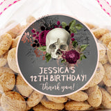 Burgundy and plum skull themed birthday sticker