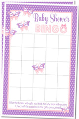 Butterfly Baby Shower Bingo Cards