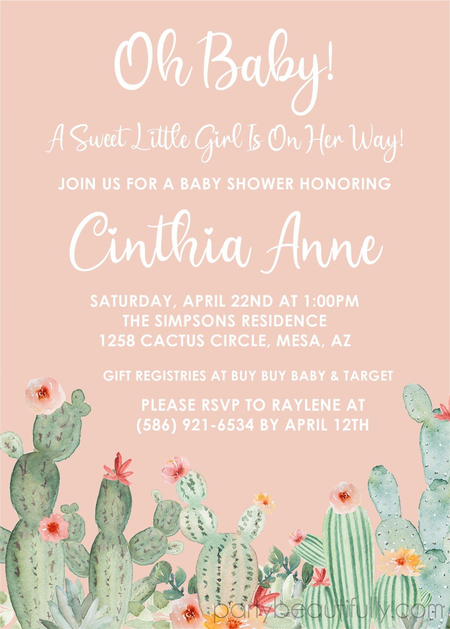 Cactus Baby Shower Invitations