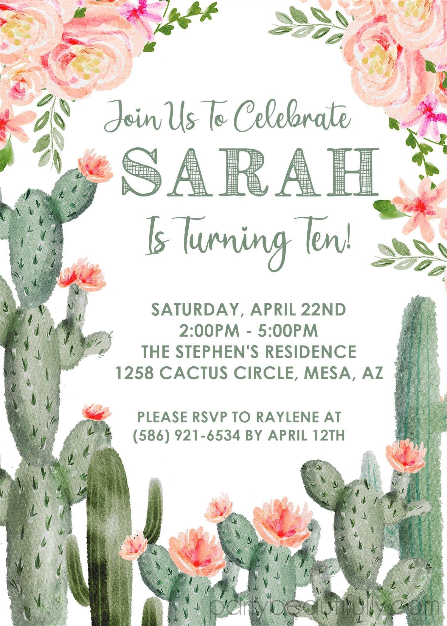 Cactus Birthday Party Invitations