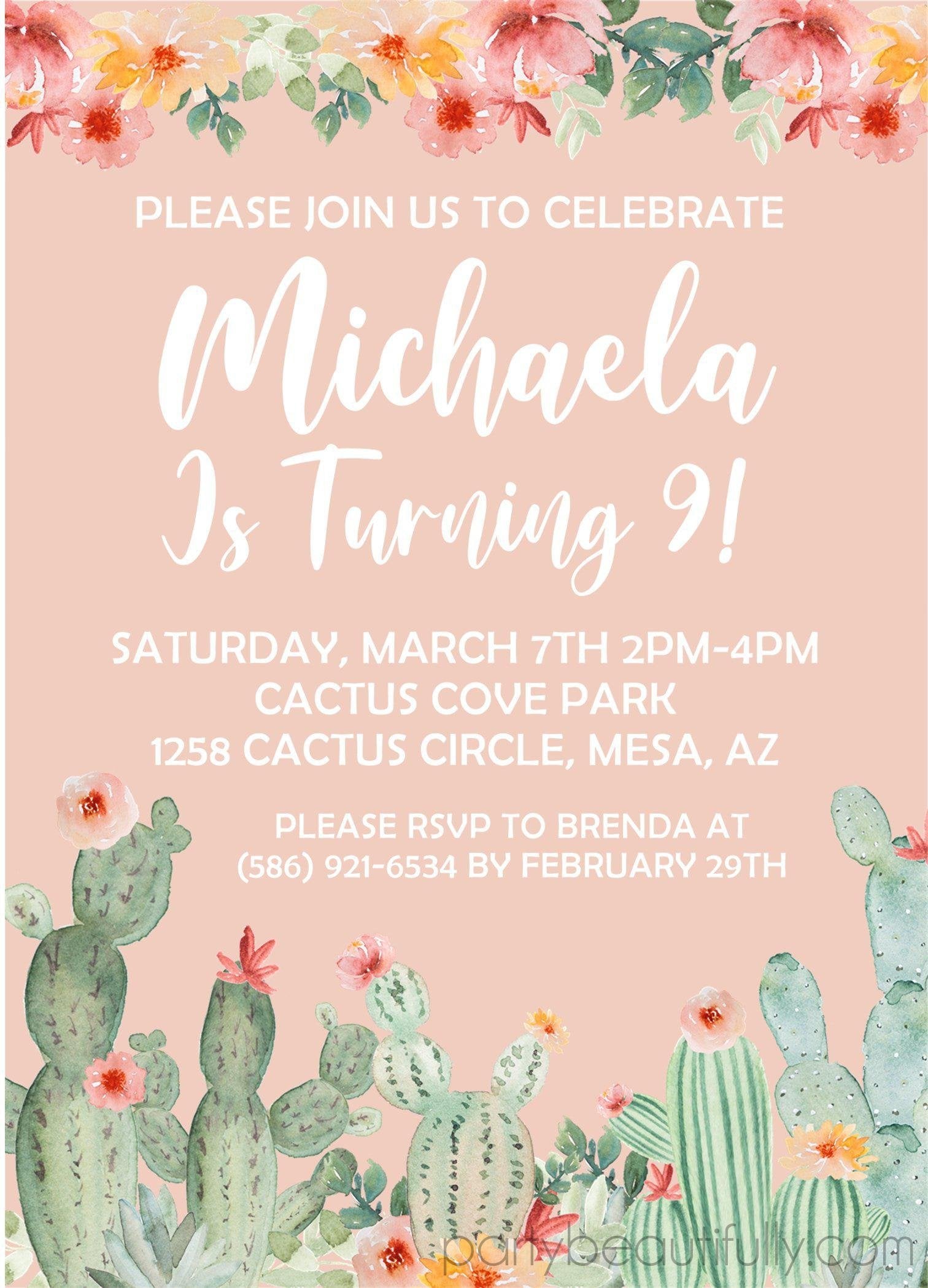 Cactus Birthday Party Invitations